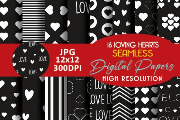 Black and White Loving Hearts Patterns