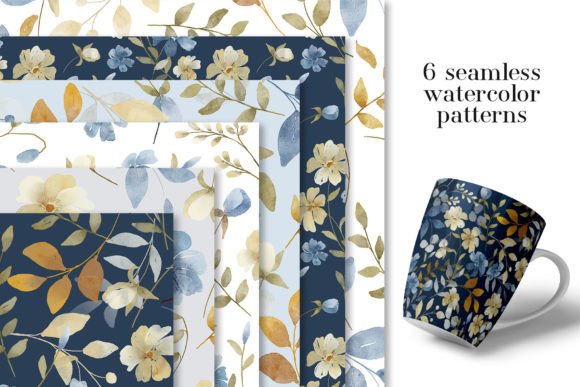 Seamless Patterns with Blue Flowers