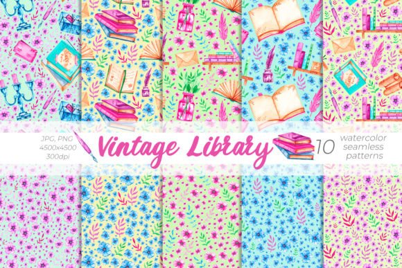 Vintage Library Watercolor Patterns