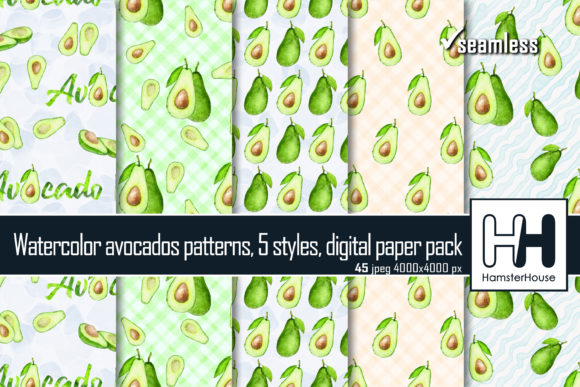 Watercolor Avocados Patterns Papers: A Creative Resource for Digital Designers