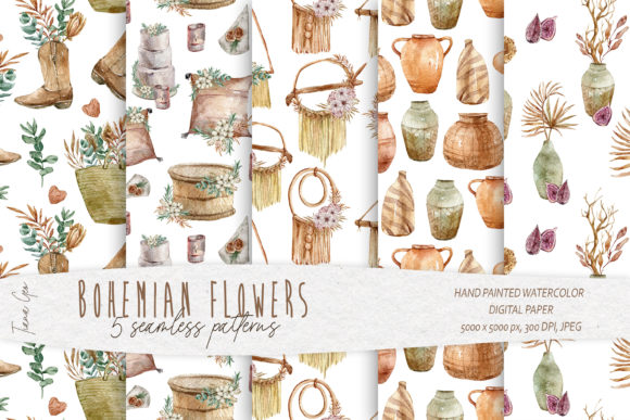 Watercolor Boho Floral Seamless Patterns for Creative Projects